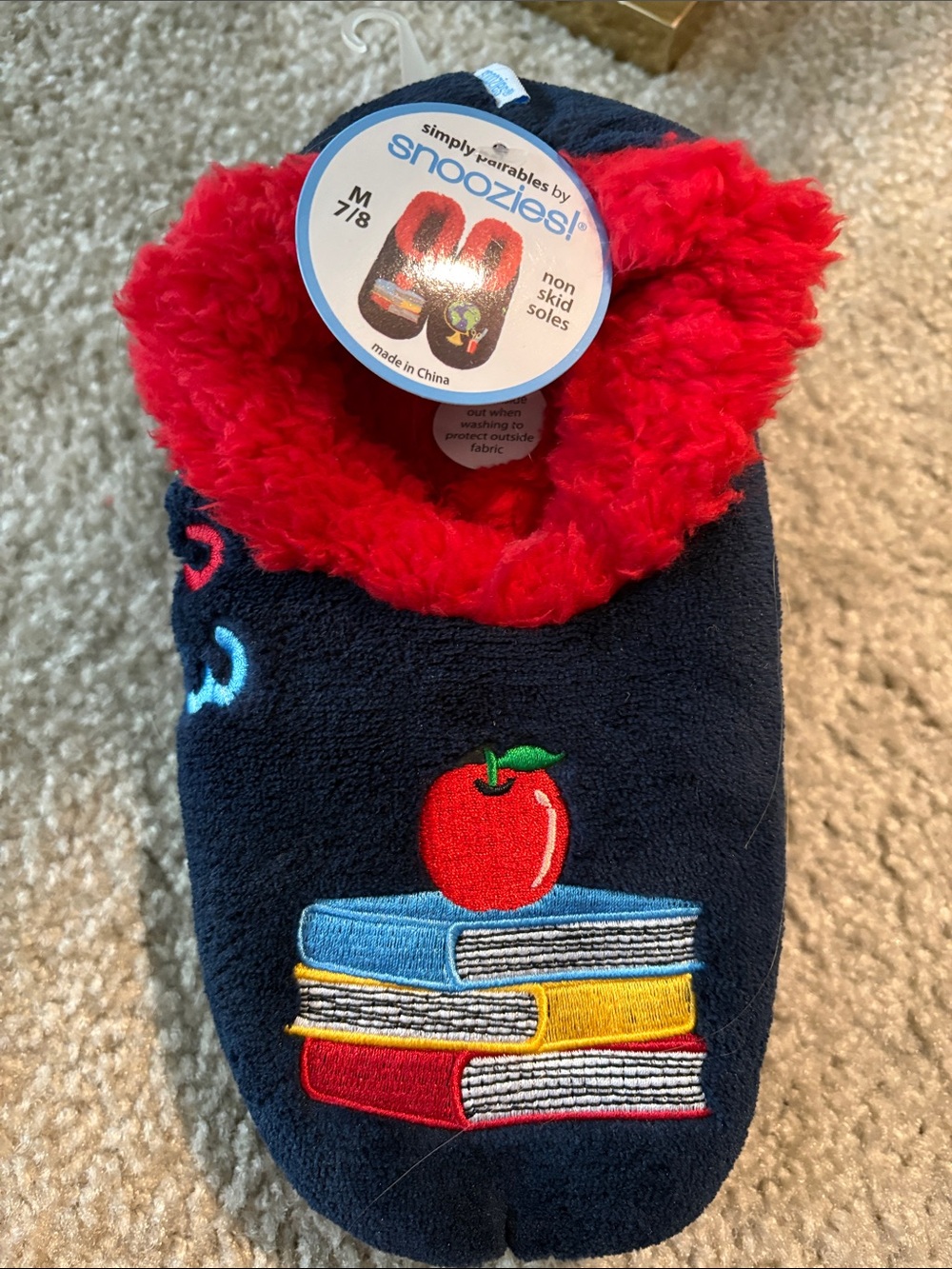 Snoozies blue nwt teacher themed slippers size medium
